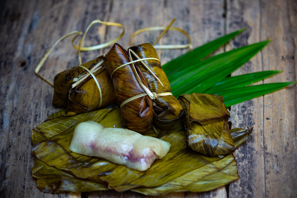Coconut Sticky Rice and Banana wrapped with Banana Leaf