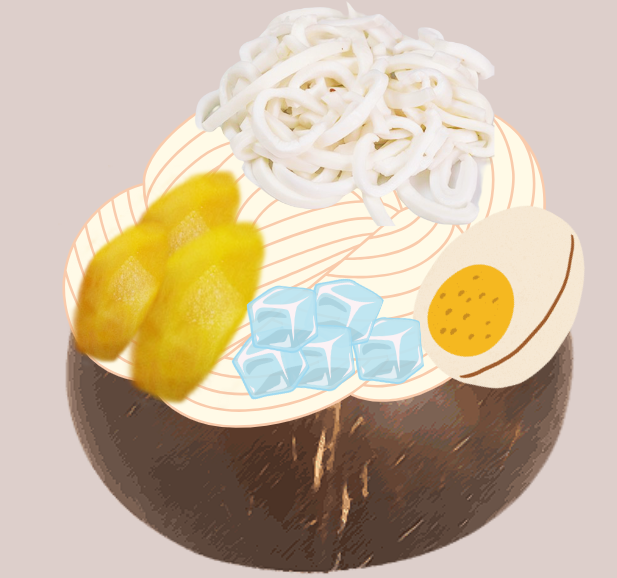 Cold rice noodles with jasmine floating water