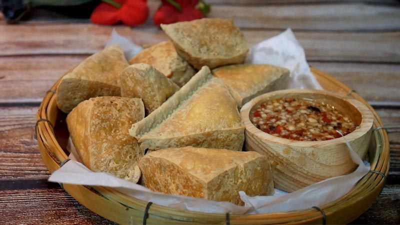 soybean curd, (tofu) spongy square, deep fried